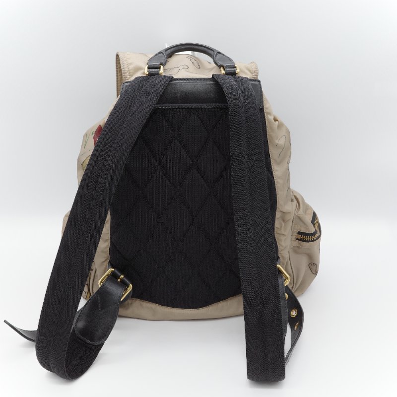 Burberry 巴寶莉 Rucksack 米色 塗鴉印花尼龍 黑色皮革飾邊 中號後背包-4
