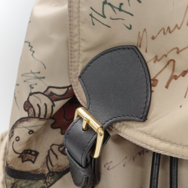 Burberry 巴寶莉 Rucksack 米色 塗鴉印花尼龍 黑色皮革飾邊 中號後背包-21