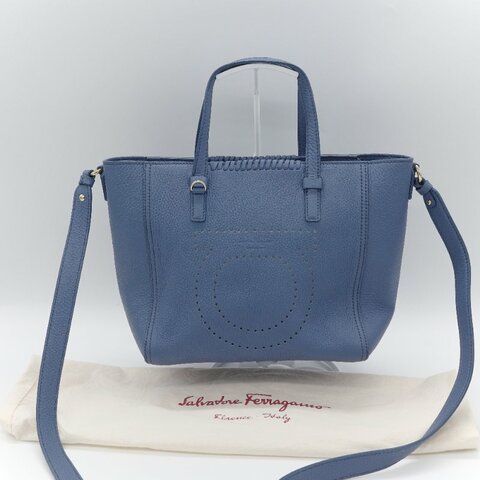Salvatore Ferragamo 菲拉格慕 Marta 海藍色 霧霾藍 粒面牛皮 手提包 肩背包 托特包
