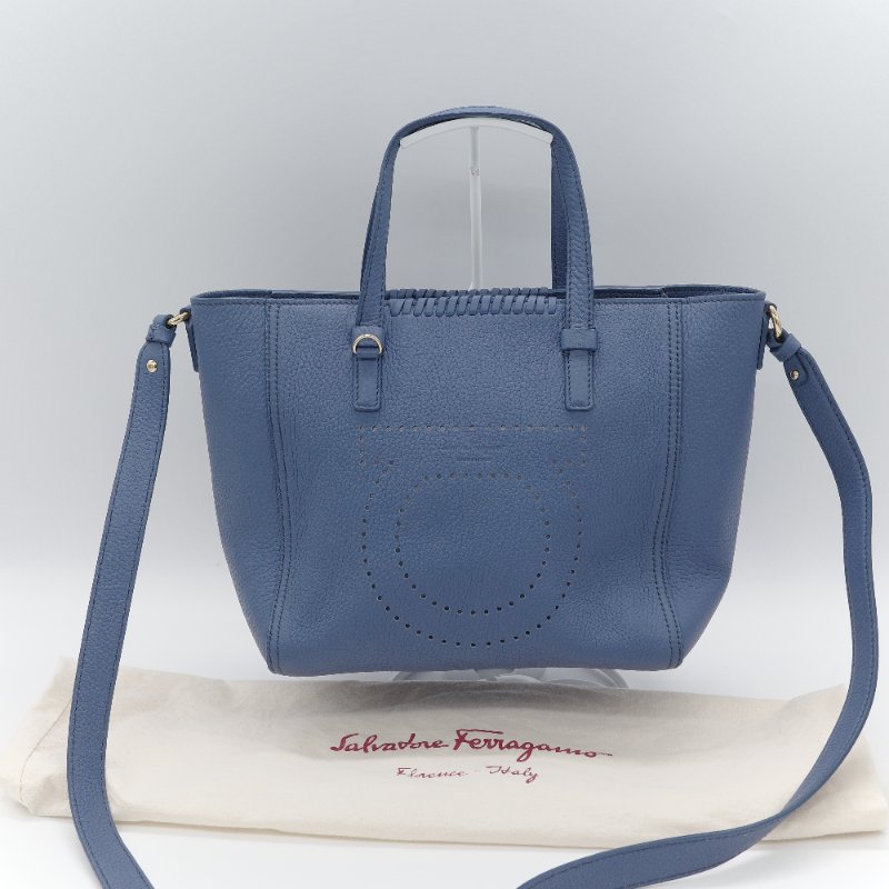 Salvatore Ferragamo 菲拉格慕 Marta 海藍色 紫藍色 粒面牛皮 手提包 肩背包 托特包-0