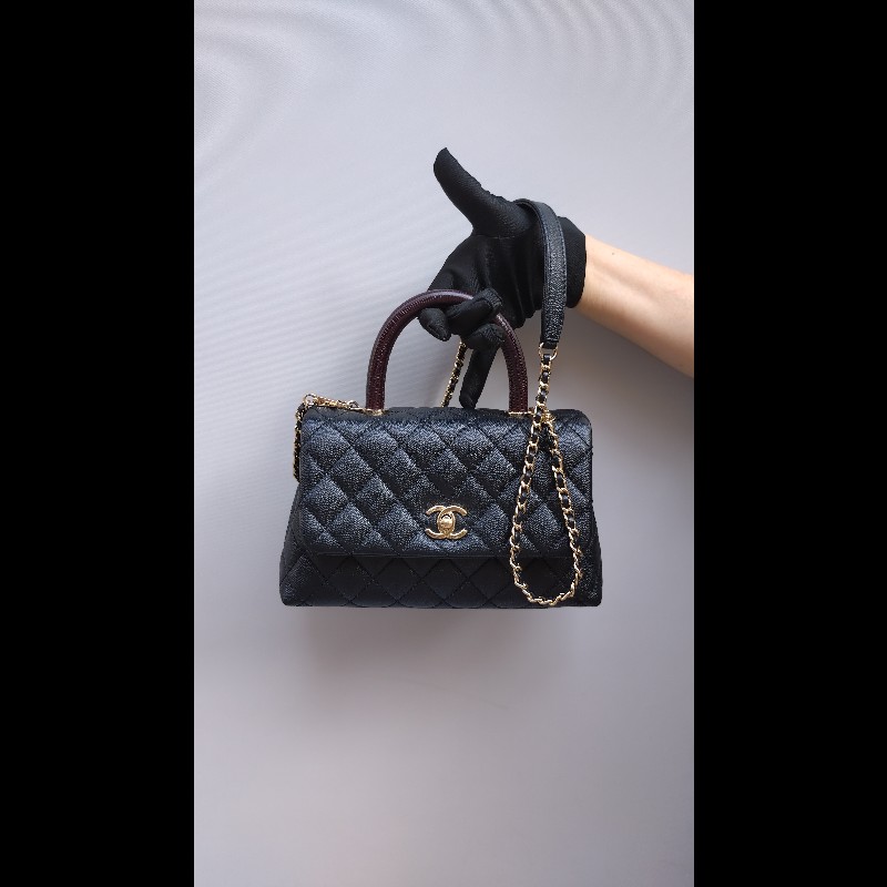 Chanel 紅把黑荔枝皮金鍊兩用包 Coco handle 23-2