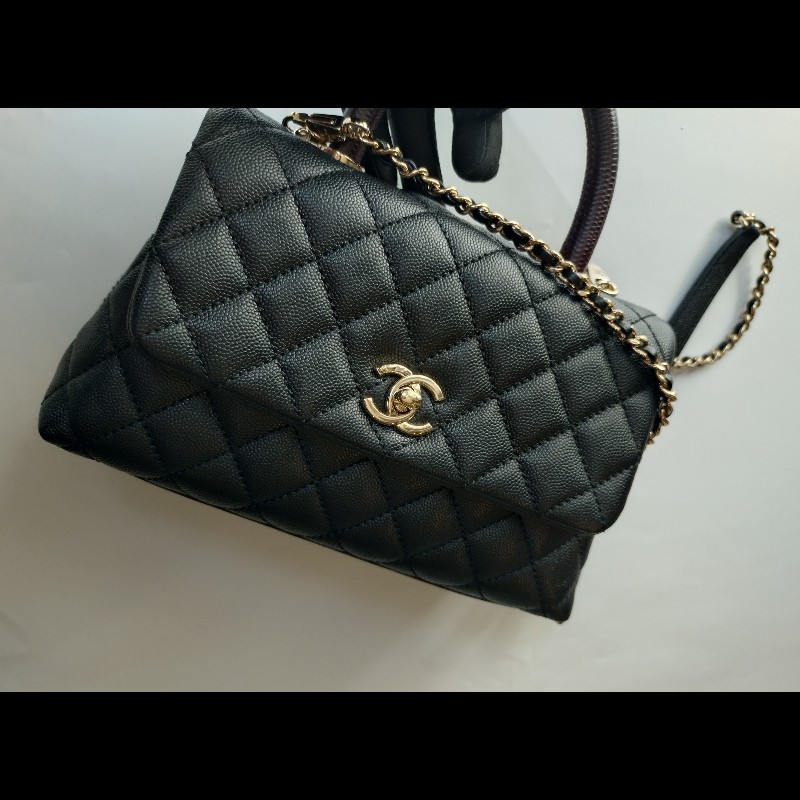 Chanel 紅把黑荔枝皮金鍊兩用包 Coco handle 23-3