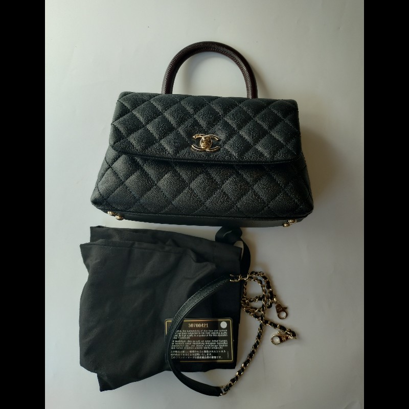 Chanel 紅把黑荔枝皮金鍊兩用包 Coco handle 23-5
