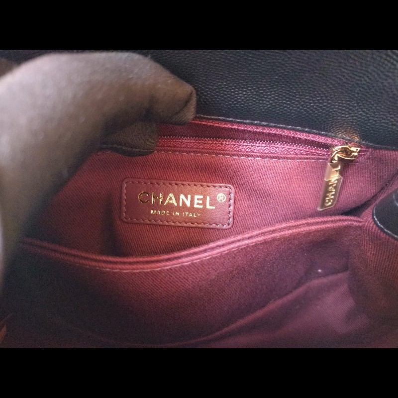 Chanel 紅把黑荔枝皮金鍊兩用包 Coco handle 23-13