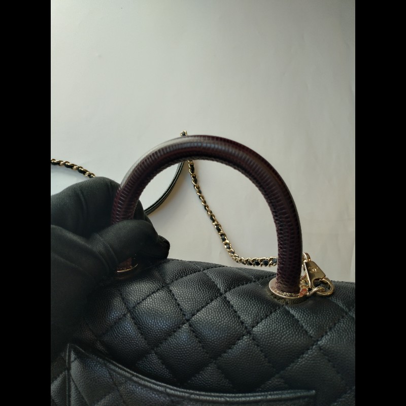 Chanel 紅把黑荔枝皮金鍊兩用包 Coco handle 23-26