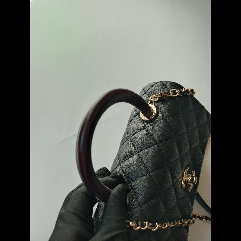 Chanel 紅把黑荔枝皮金鍊兩用包 Coco handle 23-27