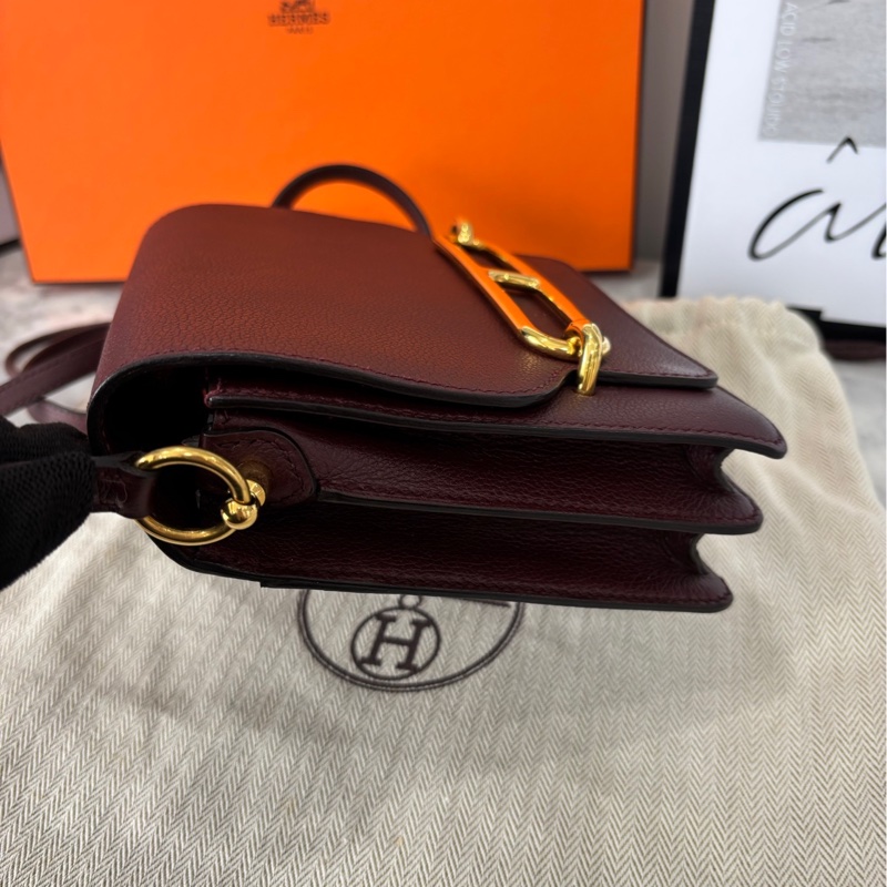 Hermes mini Roulis 豬鼻子 波爾多酒紅金扣-3