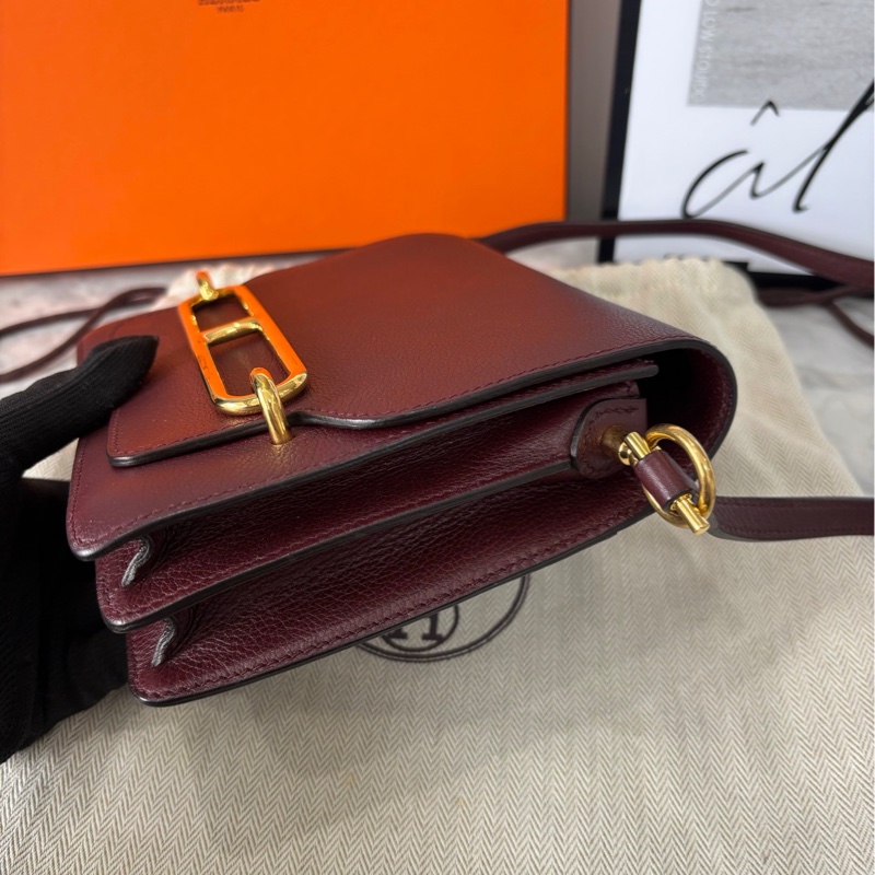 Hermes mini Roulis 豬鼻子 波爾多酒紅金扣-4