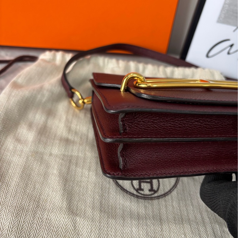 Hermes mini Roulis 豬鼻子 波爾多酒紅金扣-6