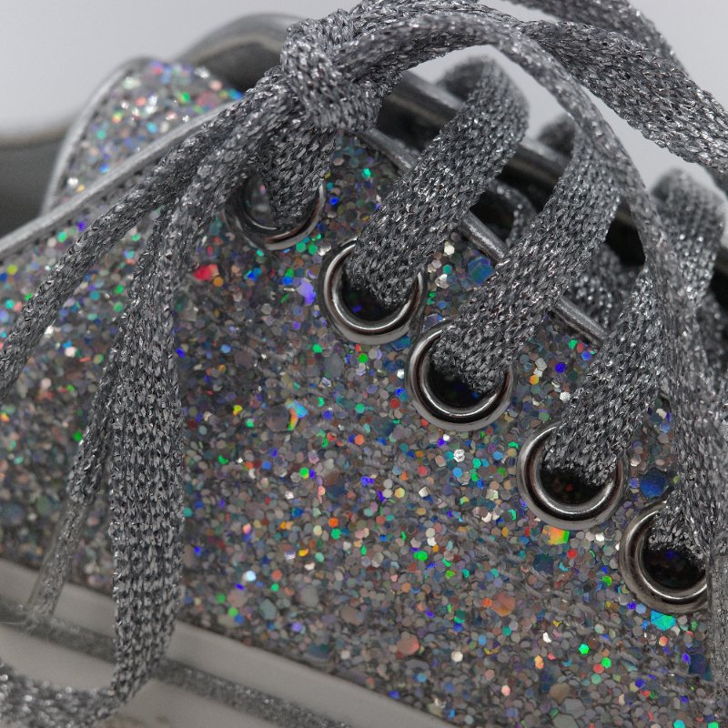 Alexander McQueen 亞歷山大·麥昆 Tread Slick 全銀亮粉 Holo Silver Glitter 亮面織物 繫帶 厚底運動鞋 EU37-15