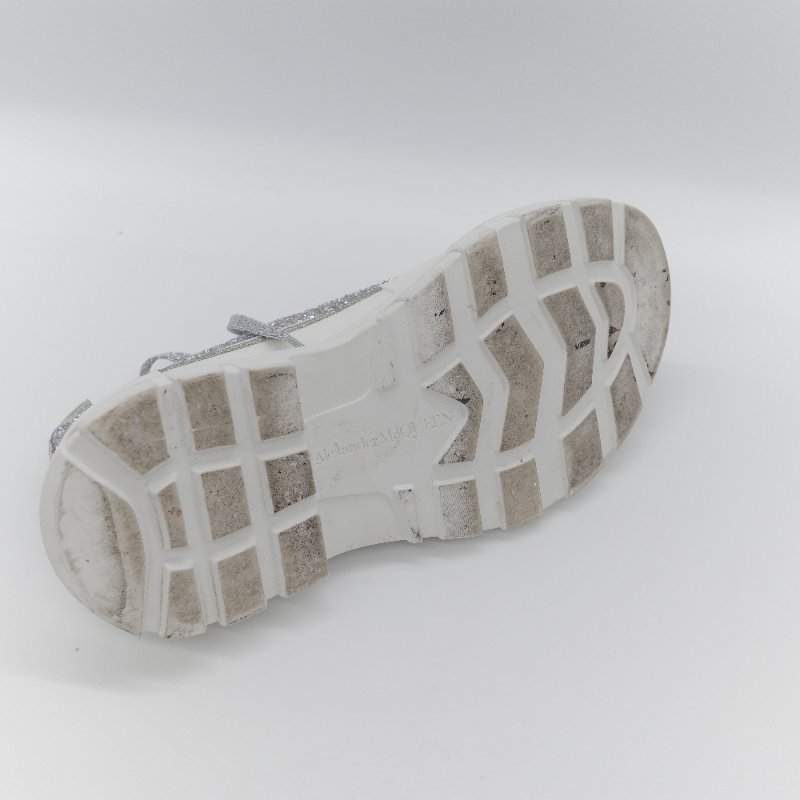Alexander McQueen 亞歷山大·麥昆 Tread Slick 全銀亮粉 Holo Silver Glitter 亮面織物 繫帶 厚底運動鞋 EU37-16