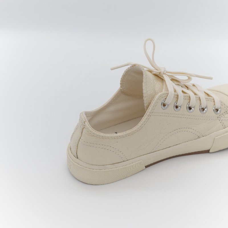 （閒置品♥️未使用）Balenciaga 巴黎世家 Paris 奶油色 牛皮革 低筒 開口笑 帆布鞋 EU37-4