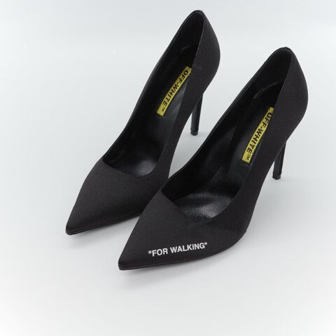Off-White FOR WALKING  黑色 緞面 10cm 尖頭高跟鞋 EU37