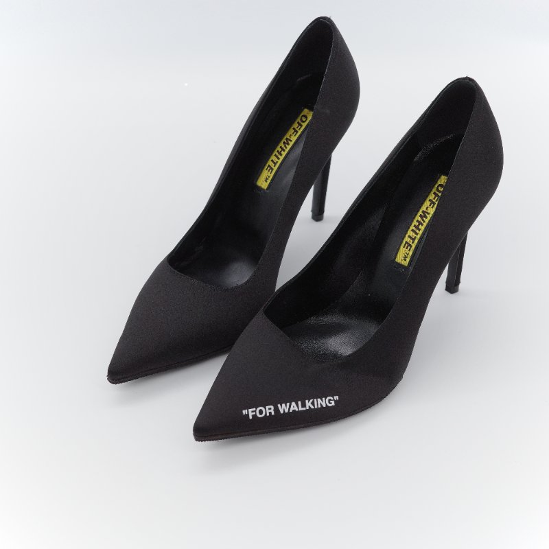 Off-White FOR WALKING  黑色 緞面 10cm 尖頭高跟鞋 EU37-0