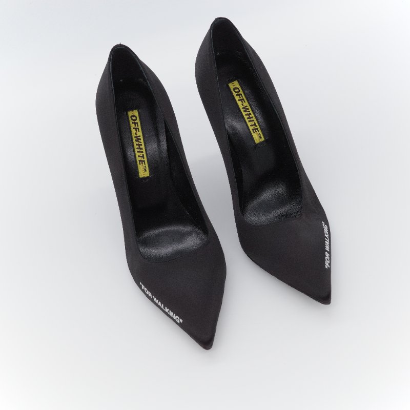 Off-White FOR WALKING  黑色 緞面 10cm 尖頭高跟鞋 EU37-1