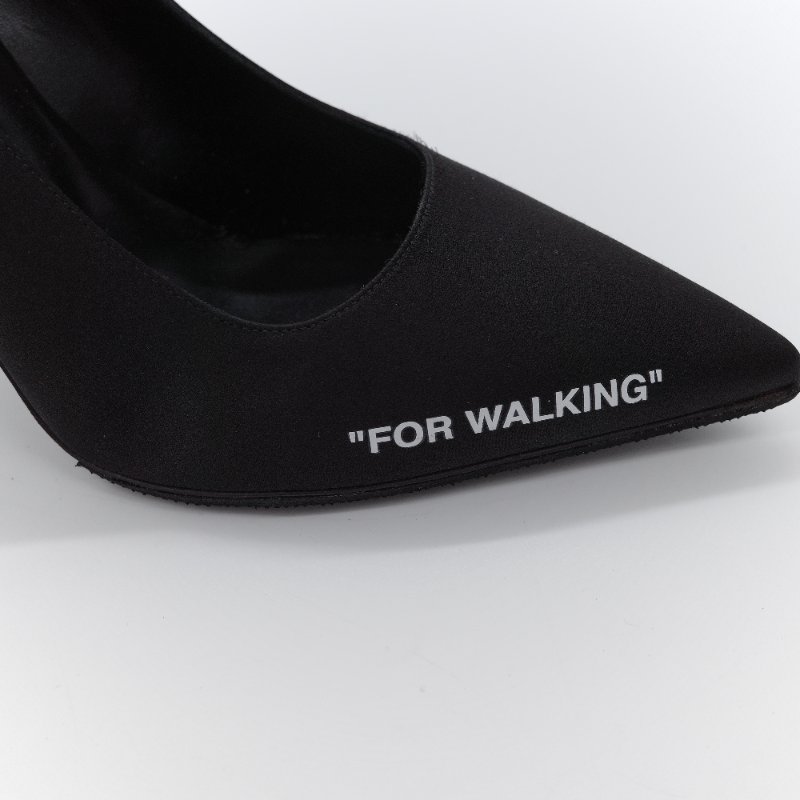 Off-White FOR WALKING  黑色 緞面 10cm 尖頭高跟鞋 EU37-2