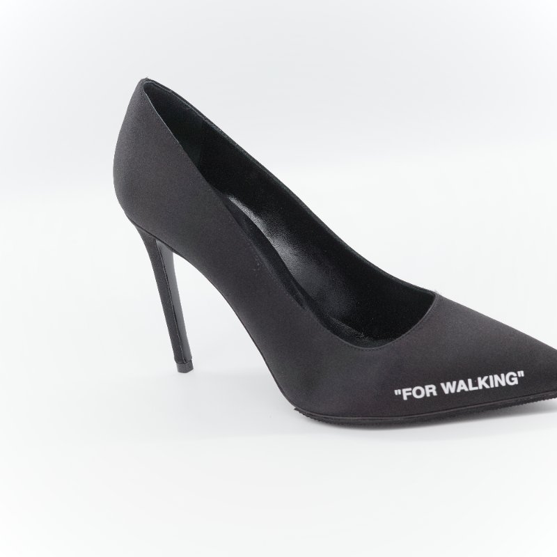 Off-White FOR WALKING  黑色 緞面 10cm 尖頭高跟鞋 EU37-3