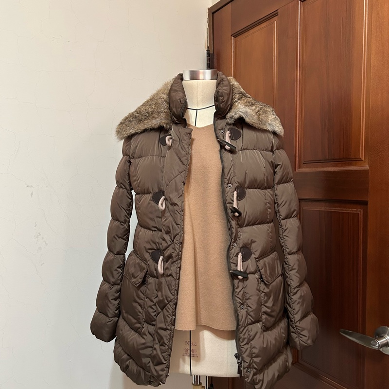 i blues club棕色毛毛領可修身羽絨衣-2