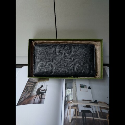 Gucci 大G壓紋黑皮拉鍊長夾