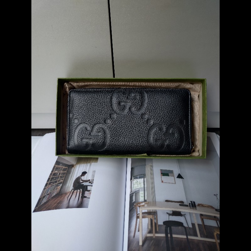 Gucci 大G壓紋黑皮拉鍊長夾-0
