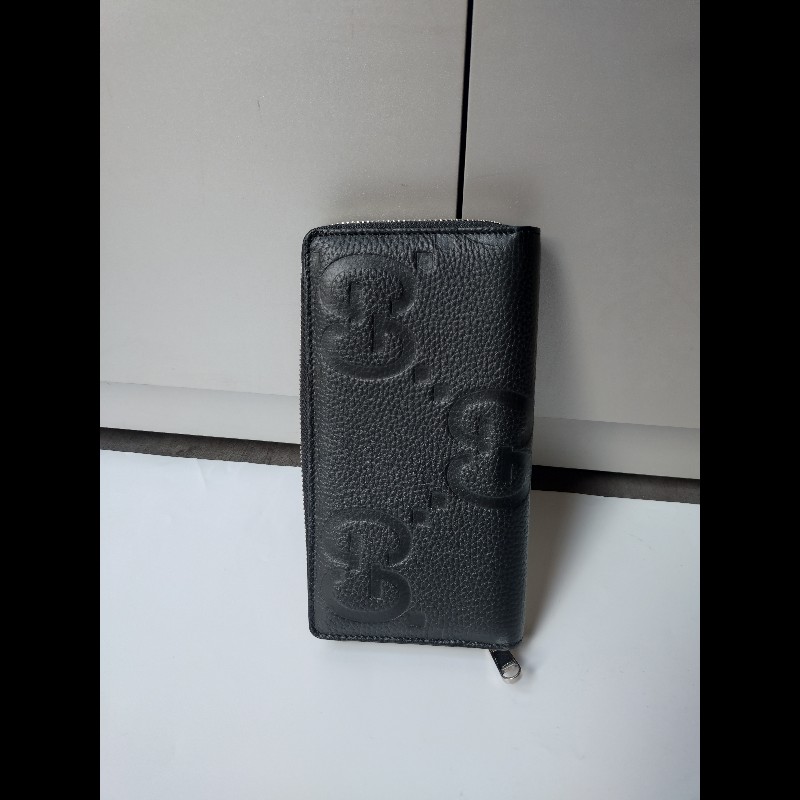 Gucci 大G壓紋黑皮拉鍊長夾-1