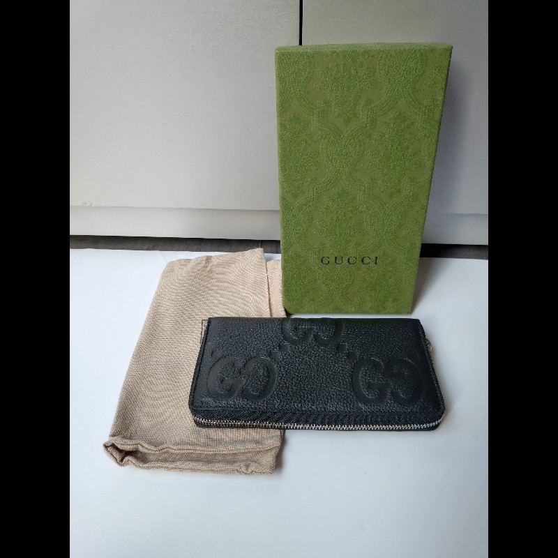 Gucci 大G壓紋黑皮拉鍊長夾-2