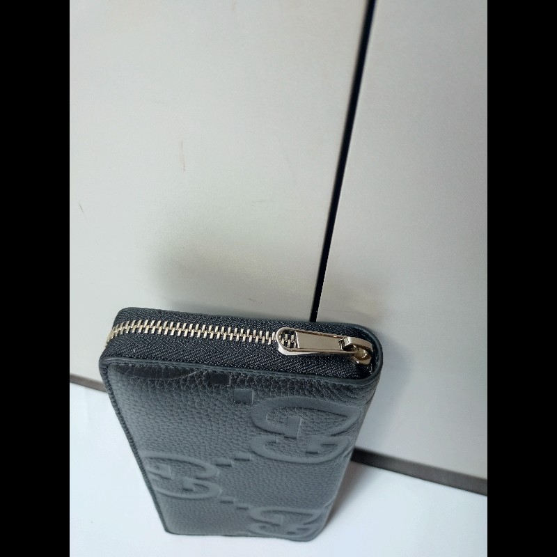 Gucci 大G壓紋黑皮拉鍊長夾-4