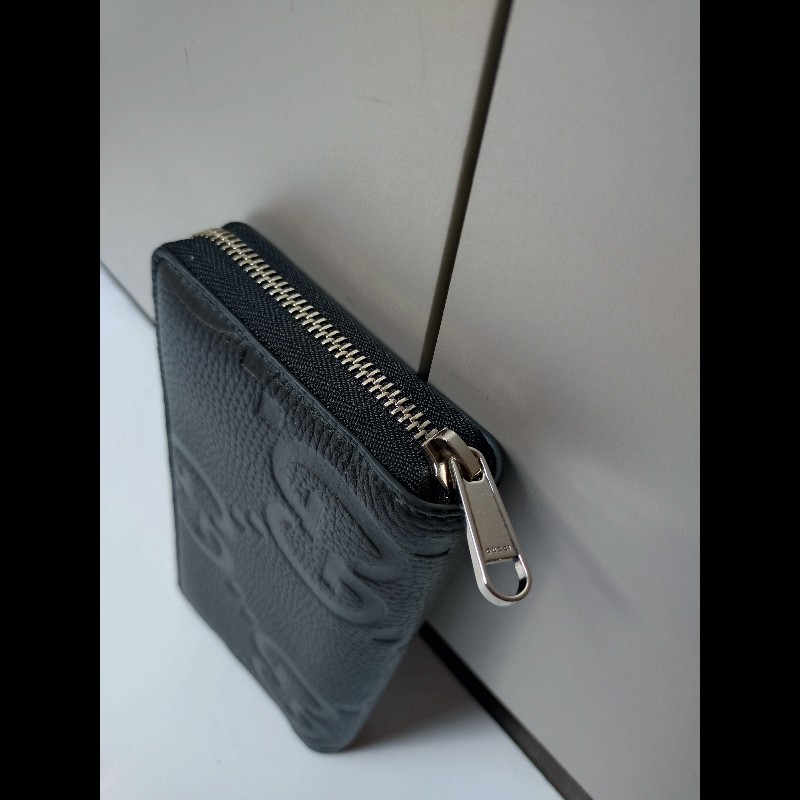 Gucci 大G壓紋黑皮拉鍊長夾-5