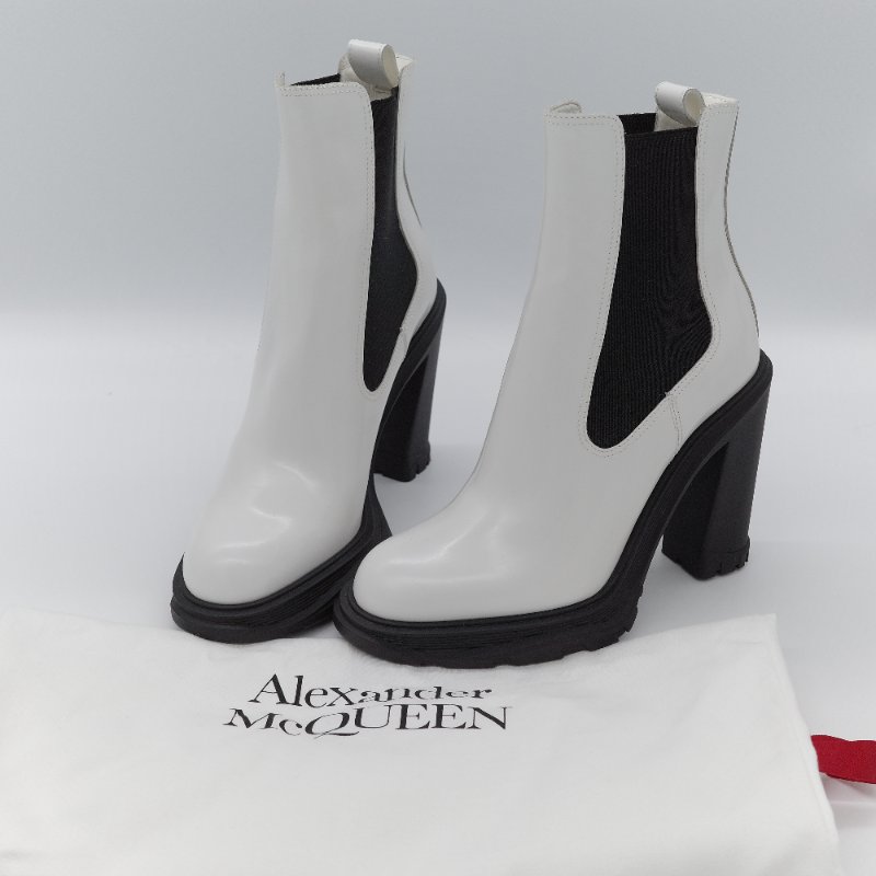 Alexander McQueen 亞歷山大·麥昆 Tread Heeled 白色 象牙色 皮革 粗跟切爾西靴 EU37-0