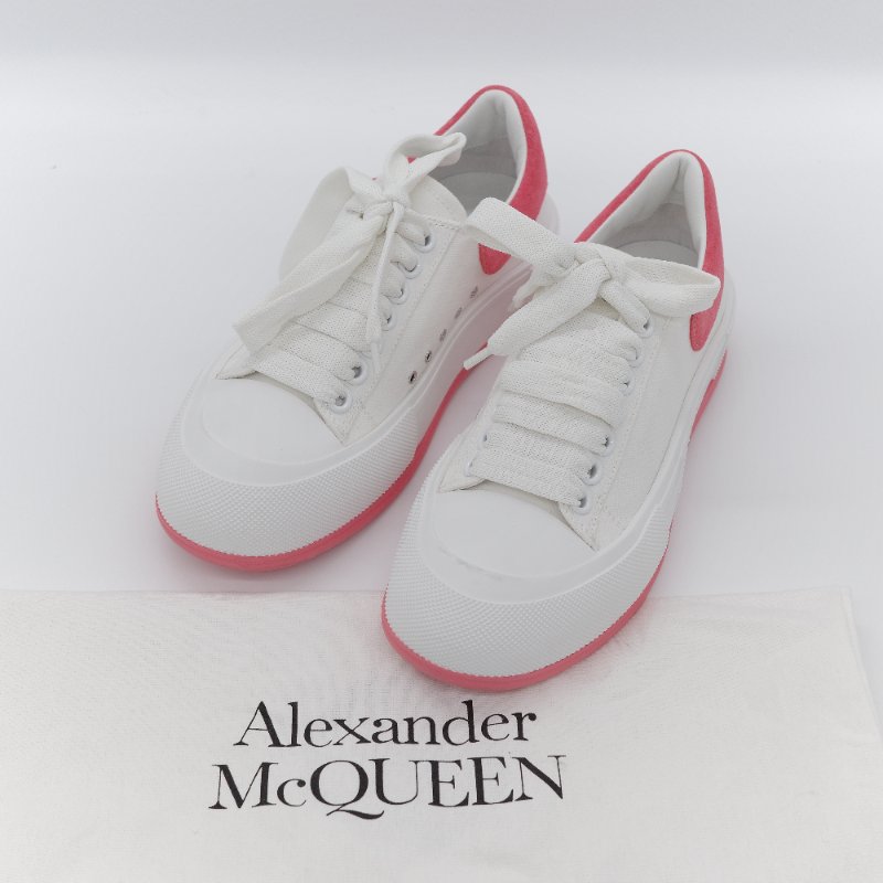 Alexander McQueen 亞歷山大·麥昆 Deck Plimsoll 白色 粉色 帆布 麂皮橡膠 繫帶厚底運動鞋 EU37-0
