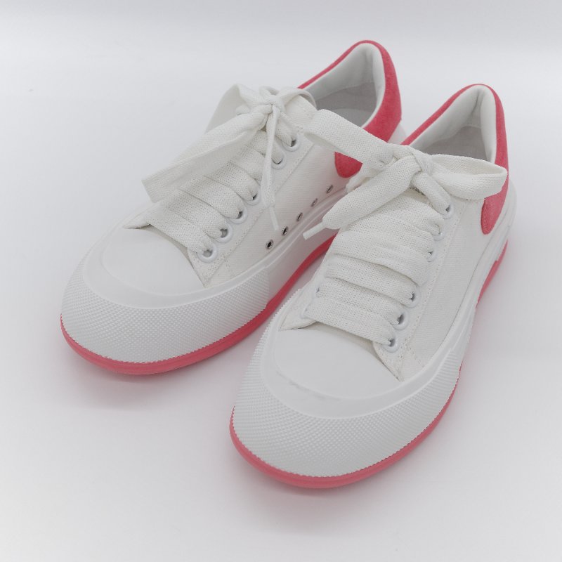 Alexander McQueen 亞歷山大·麥昆 Deck Plimsoll 白色 粉色 帆布 麂皮橡膠 繫帶厚底運動鞋 EU37-1