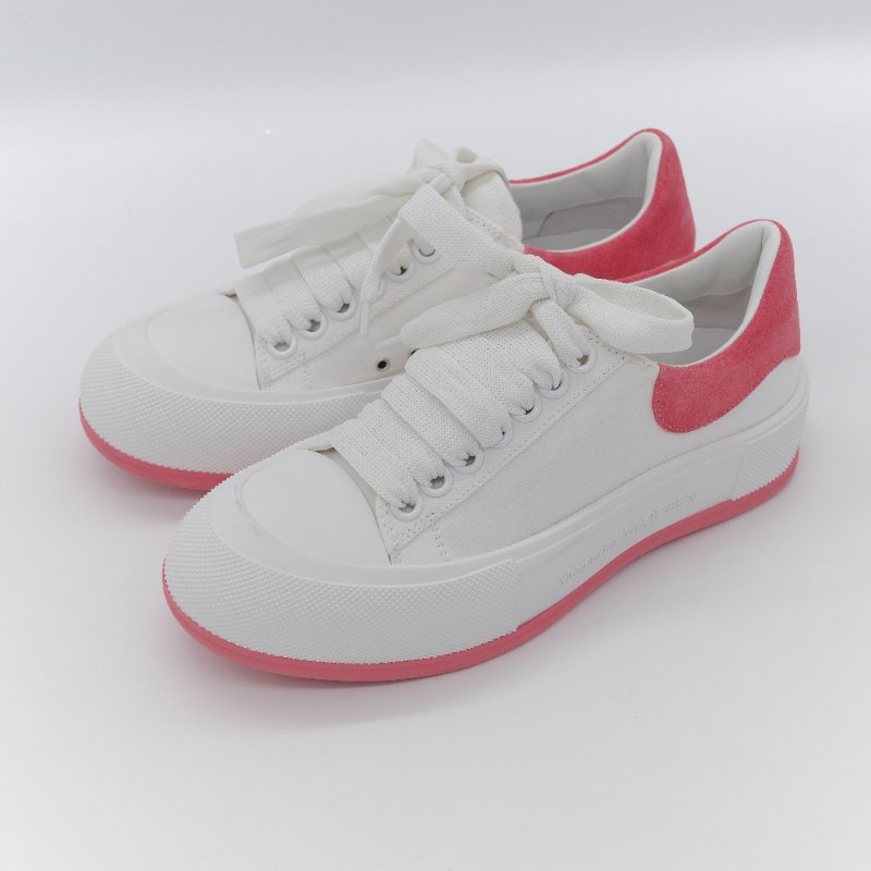 Alexander McQueen 亞歷山大·麥昆 Deck Plimsoll 白色 粉色 帆布 麂皮橡膠 繫帶厚底運動鞋 EU37-2