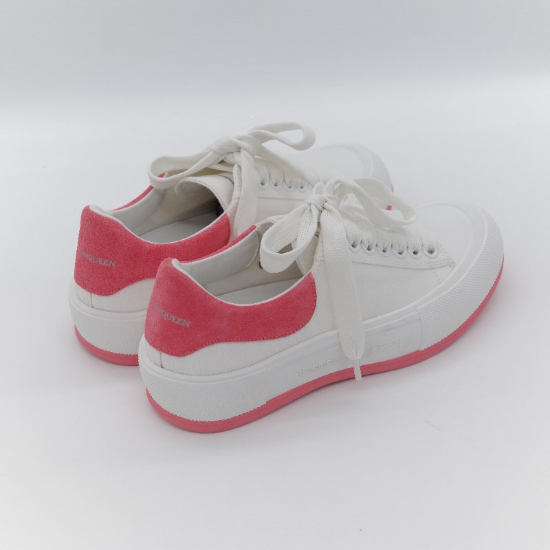 Alexander McQueen 亞歷山大·麥昆 Deck Plimsoll 白色 粉色 帆布 麂皮橡膠 繫帶厚底運動鞋 EU37-3