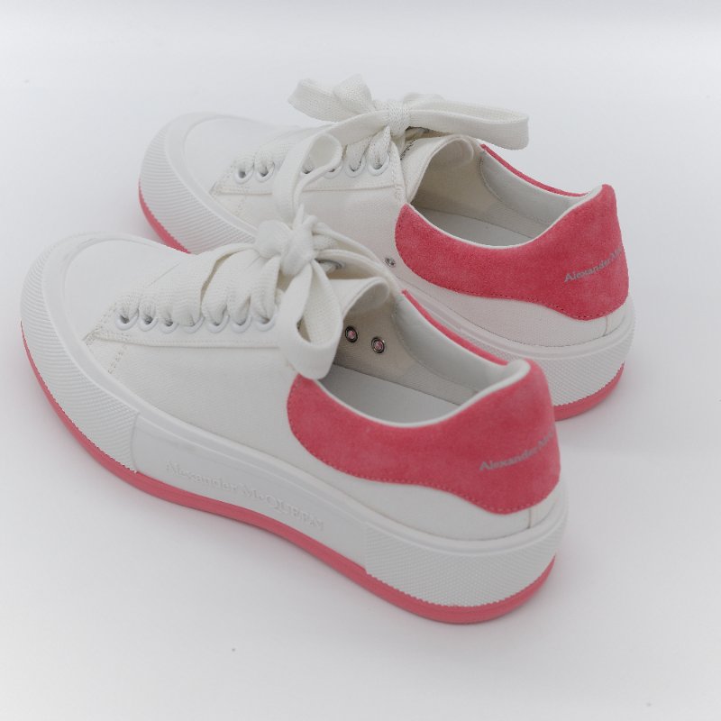 Alexander McQueen 亞歷山大·麥昆 Deck Plimsoll 白色 粉色 帆布 麂皮橡膠 繫帶厚底運動鞋 EU37-5