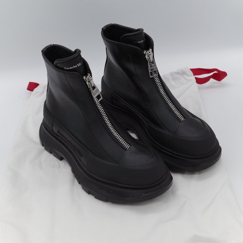 Alexander McQueen 亞歷山大·麥昆 Tread Slick 黑色 小牛皮 拉鍊式短靴 EU37-0