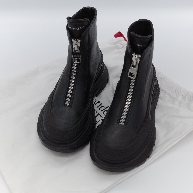 Alexander McQueen 亞歷山大·麥昆 Tread Slick 黑色 小牛皮 拉鍊式短靴 EU37-1
