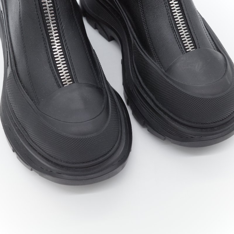 Alexander McQueen 亞歷山大·麥昆 Tread Slick 黑色 小牛皮 拉鍊式短靴 EU37-12