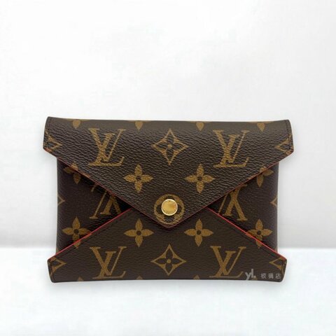 S5268-LV皮夾 原花拚紅內裡信封下蓋萬用包