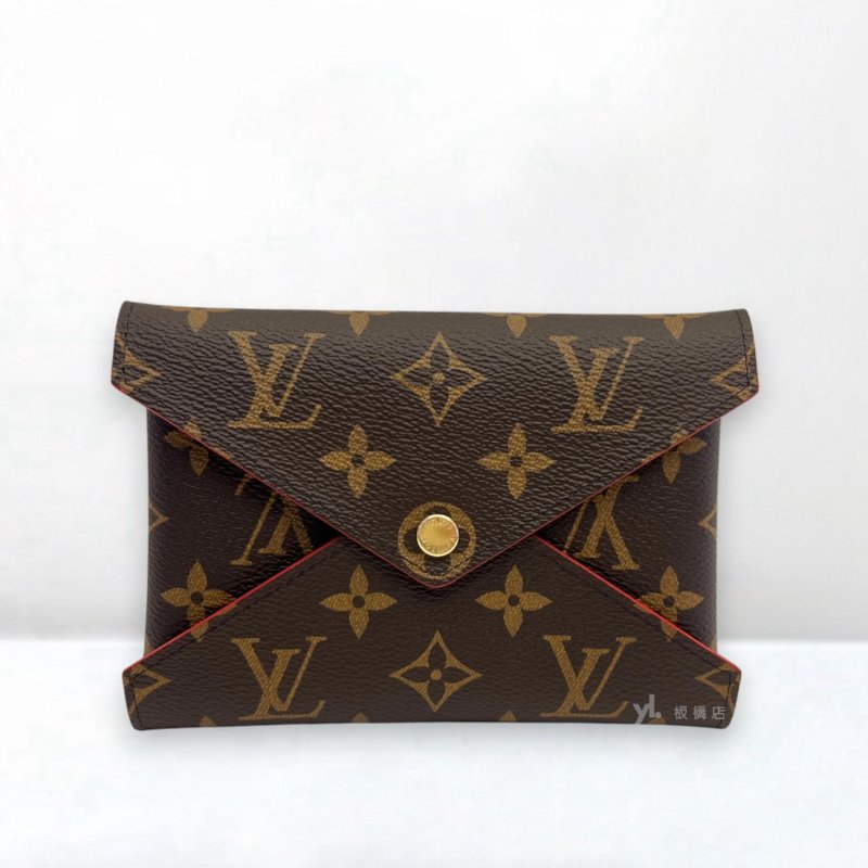 S5268-LV皮夾 原花拚紅內裡信封下蓋萬用包-0