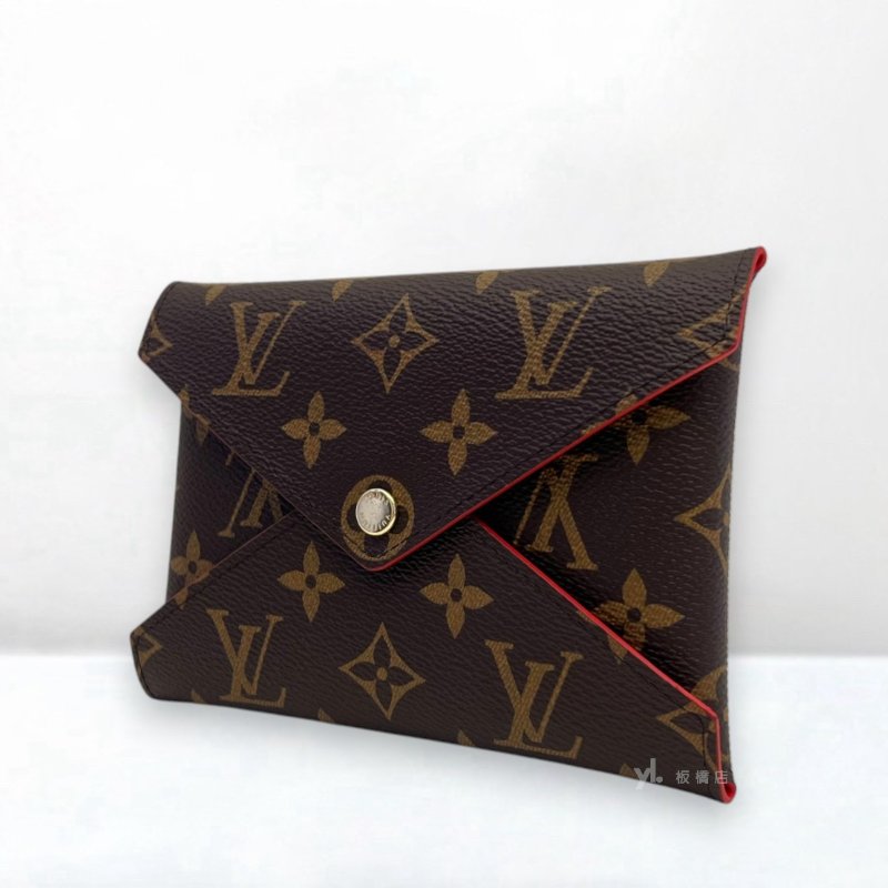 S5268-LV皮夾 原花拚紅內裡信封下蓋萬用包-2