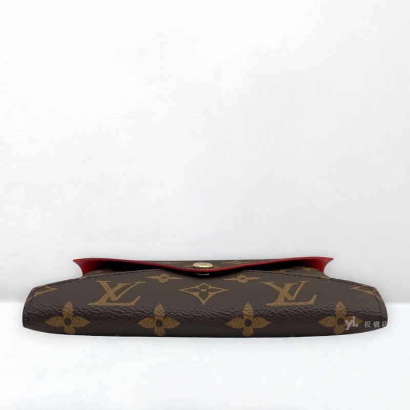 S5268-LV皮夾 原花拚紅內裡信封下蓋萬用包-4