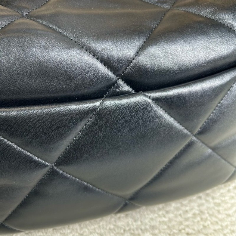 CHANEL香奈兒 全新 芯片款  19Bag 金扣菱格皮穿鏈鏈條手柄翻蓋 羊皮手提單肩斜挎包 中號黑色-10