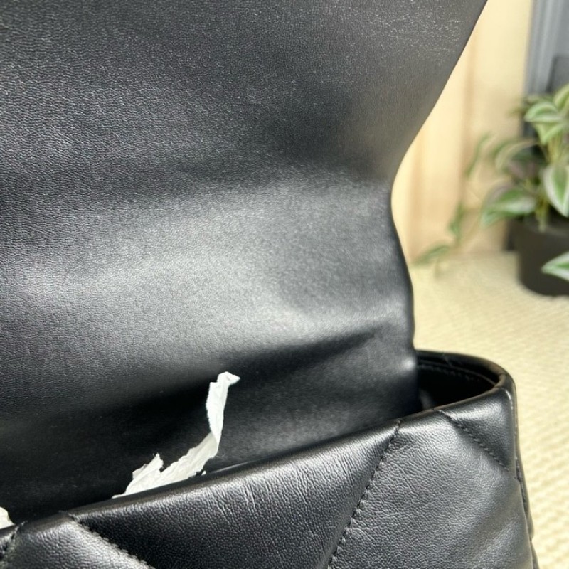 CHANEL香奈兒 全新 芯片款  19Bag 金扣菱格皮穿鏈鏈條手柄翻蓋 羊皮手提單肩斜挎包 中號黑色-12