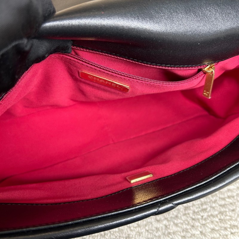 CHANEL香奈兒 全新 芯片款  19Bag 金扣菱格皮穿鏈鏈條手柄翻蓋 羊皮手提單肩斜挎包 中號黑色-18