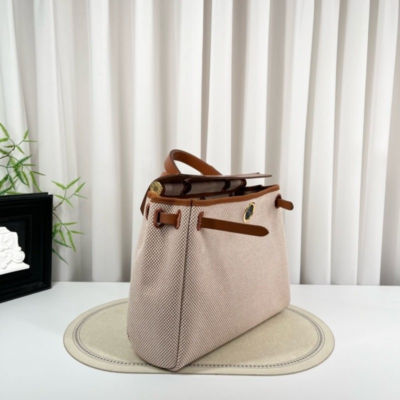 HERMES愛馬仕 B刻 23年票 herbag31 米色拼棕色 焦糖色手柄 金扣內縫 通勤包王 實用百搭-2
