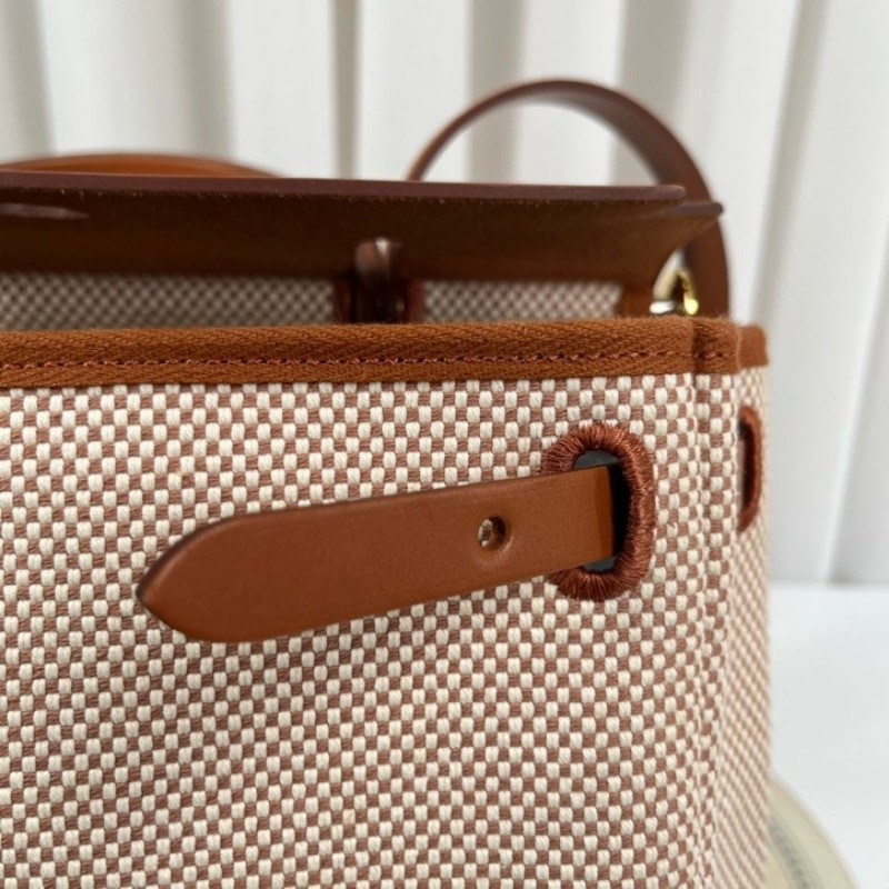 HERMES愛馬仕 B刻 23年票 herbag31 米色拼棕色 焦糖色手柄 金扣內縫 通勤包王 實用百搭-17