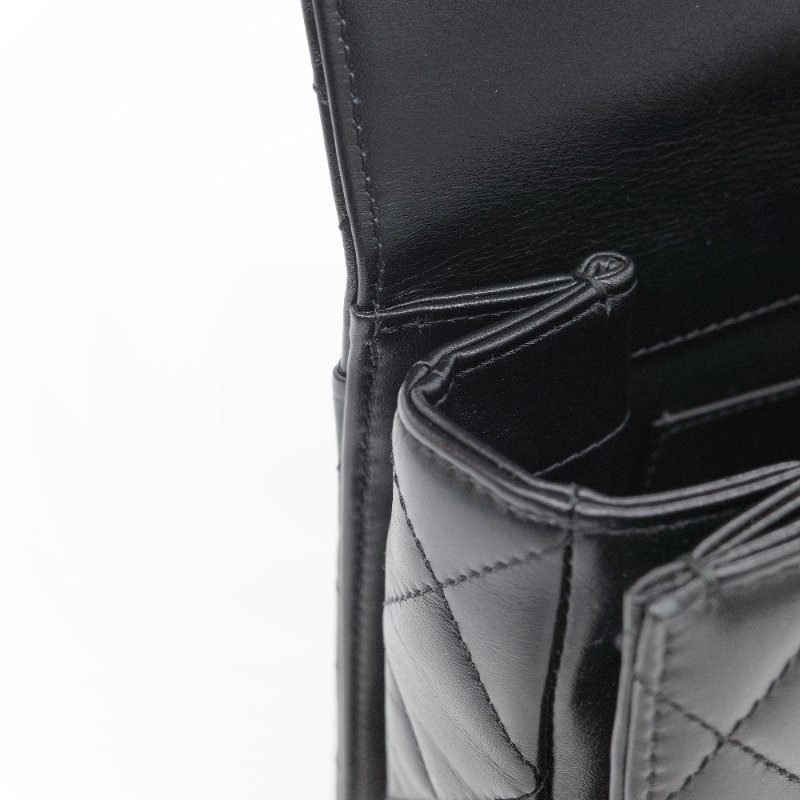 （大全配♥️精選推薦）Chanel 香奈兒 經典菱格紋 鏤空字母手柄 黑色 小牛皮  翻蓋包 肩背包 口蓋包-15