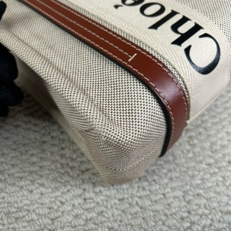 Chloe蔻依 Woody托特包 米白帆布拼棕色皮 經典logo織帶 有肩帶 可單肩可斜挎可手提 容量合適 日常通勤、逛街都很實用 百搭不挑衣服-10