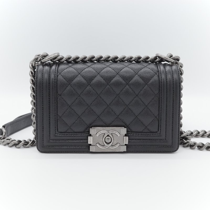 【CP 精選🌟小編推薦】Chanel香奈兒 Boy20 小號 黑色荔枝紋 牛皮 鏈條包 斜背包 單肩包 翻蓋包-1