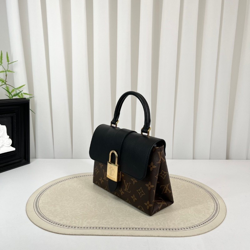 LV路易威登  芯片款 Locky BB金色金屬件鎖頭優雅通勤 經典老花帆布拼牛皮 鎖頭包單肩包斜挎包手提包-2